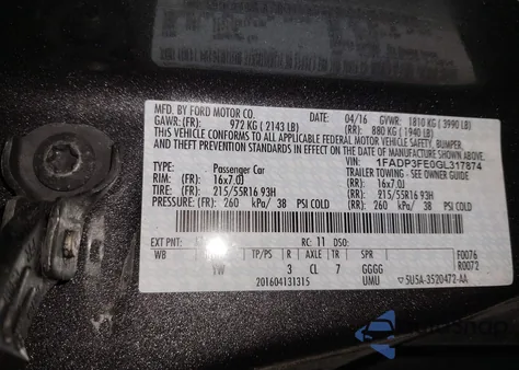 2016 Ford Focus Se z USA, uszkodzony, nr VIN 1FADP3FE0GL317874